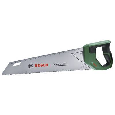 A Bosch handsaw with a green handle and a serrated blade, suitable for wood cutting.