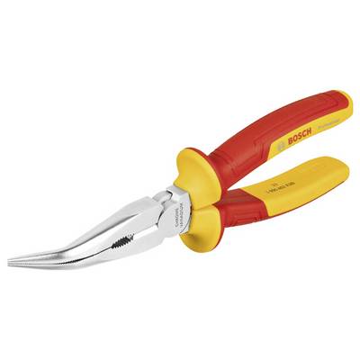 Long-nose pliers with red and yellow handle, Bosch brand, ideal for gripping and cutting wires or small objects.