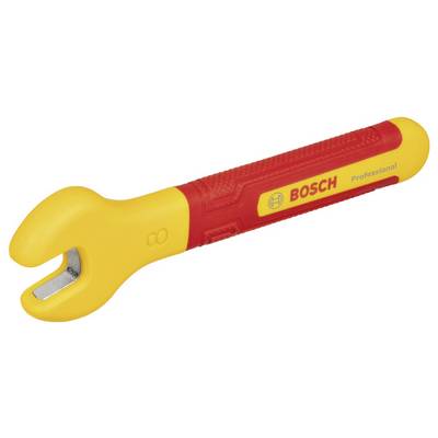 Yellow and red isolated spanner with 'BOSCH Professional' printed on the handle, suitable for electrical work.
