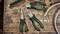 Three green pliers with black handles and the Bosch logo lie on a wooden workbench, surrounded by a wire and a piece of hose.