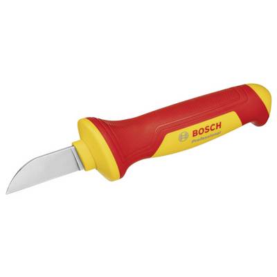 Insulation stripping knife with red and yellow handle, marked with 'BOSCH Professional', used for stripping cables.