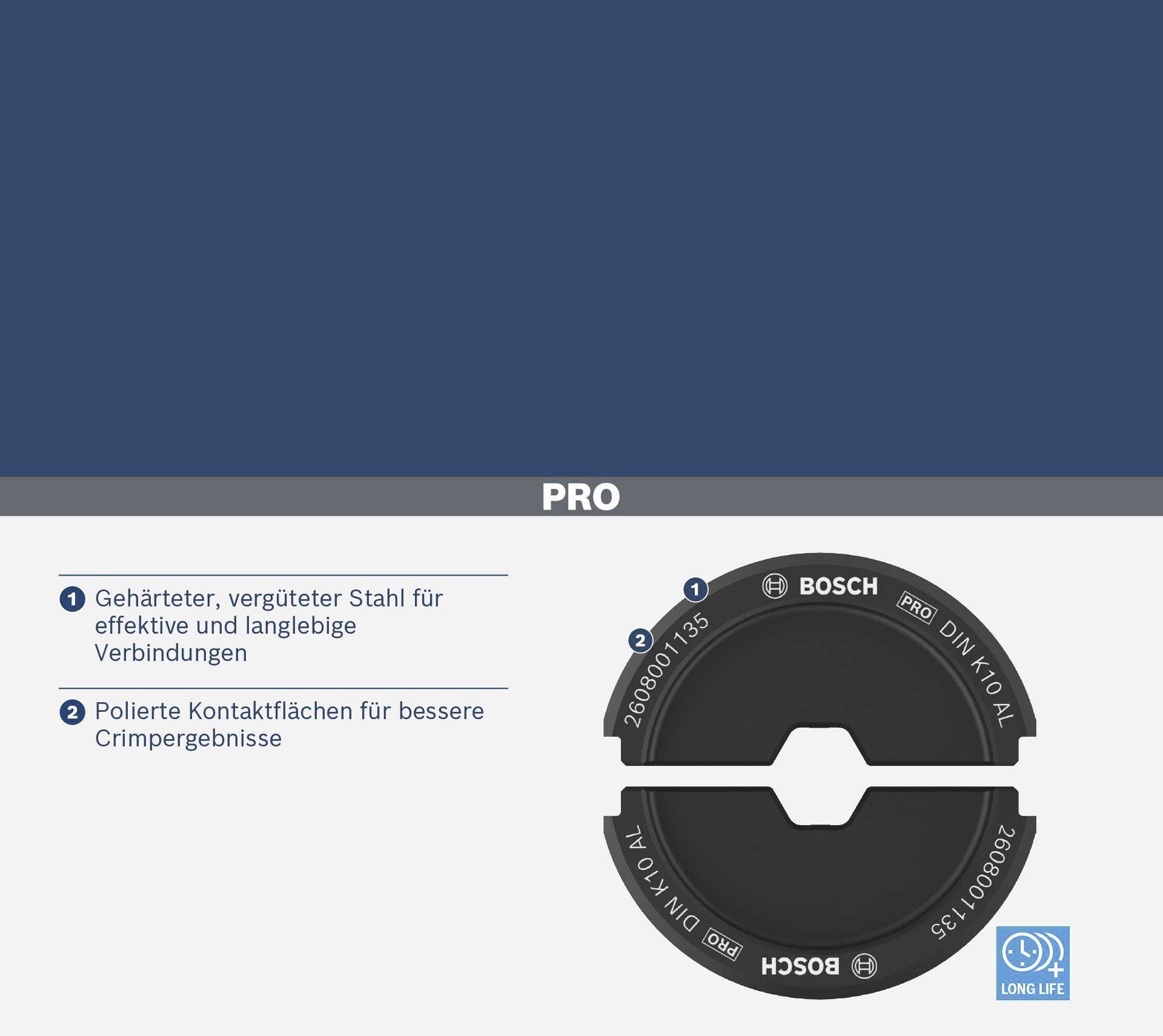 Bosch crimp ring with hardened, tempered steel for effective connections and polished contact surfaces for better results.