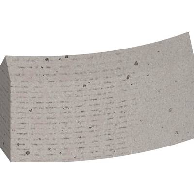 A grey, slightly curved brick with a fine, dotted texture and some small, dark marks on the surface.