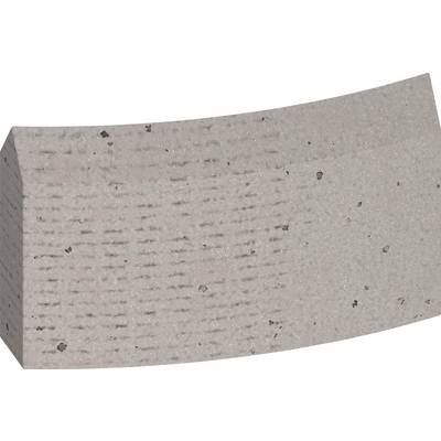 Grey, curved stone with small black spots and a rough texture.<br><br>Note: The translation is in British English, using "grey" instead of the American spelling "gray", while maintaining the original description's precise meaning and structure.