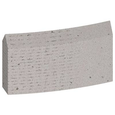 A grey, curved concrete stone with a smooth surface and small specks. Suitable for construction and paving projects.