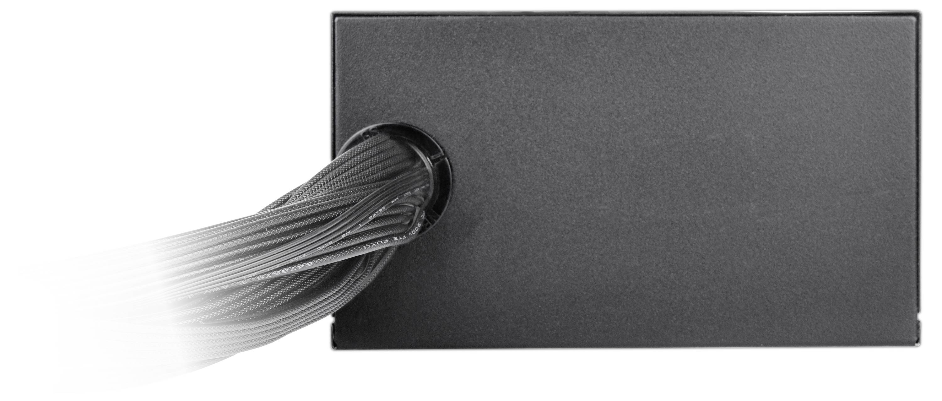 Black rectangle with cable strand emerging from the left side.