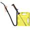 Yellow petrol jerry can with fuel nozzle and hose, suitable for safe transportation and dispensing of fuel.