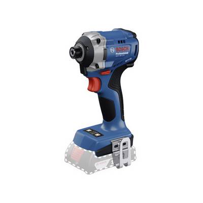 A blue Bosch cordless screwdriver without battery, with a red switch and silver head, stands upright. Suitable for professional applications.