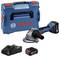 A blue Bosch cordless flex including charger, battery and carry case. Ideal for grinding and cutting materials.