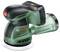 A green, battery-powered Bosch orbital sander is shown from the side view.