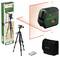 Bosch laser spirit level with tripod and accessory set. The device projects red lines for precise alignment and levelling.