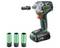Bosch cordless impact driver, shown with three green attachments. The driver has an ergonomic design and is wireless.