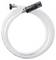 A white plastic hose with a black adapter and a strainer, presumably for use in a water filtration system.