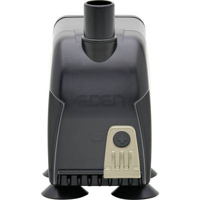 A black water pump with suction pads at the base and a prominent top outlet; the brand 'EDEN' is embossed on the front.