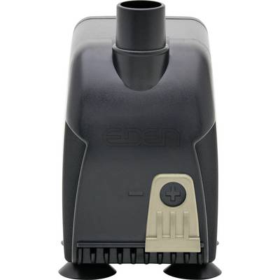 A black and gray water pump device with 'eden' embossed on its front, featuring a vertical outlet on top and suction cups at the base.