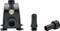 'Black water pump with beige knob and two detachable black nozzles for tubing. Pump has four suction cup feet for stability.'