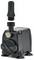 'Black water pump with hose attachment above, featuring four suction cup feet and front vent, positioned against a plain background.'