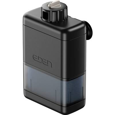 A black rectangular humidifier with a visible water tank at the bottom, marked with 'eden' on the front. It has a top opening cap.