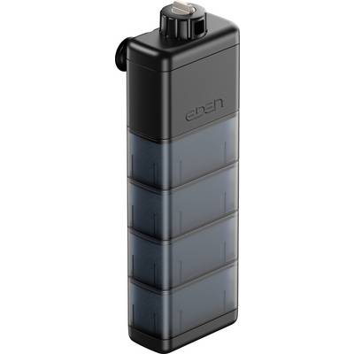 A tall, rectangular, black and gray container with a spout and a cap on top. Suitable for storing or dispensing liquids.