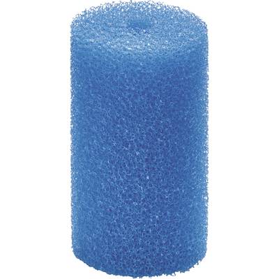 A blue cylindrical foam sponge with a porous texture, used for filtering or cleaning purposes.