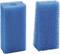 'Two blue rectangular foam sponges, one with a textured surface and the other with a smooth indentation on top.'