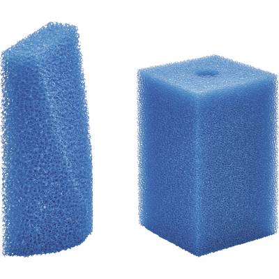 Two blue, textured foam blocks, one with a slanted top and the other with a flat surface, positioned side by side against a white background.