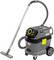 Industrial vacuum cleaners by Kärcher with a grey container, yellow accents, suction hose and metal tube, suitable for heavy-duty cleaning tasks.