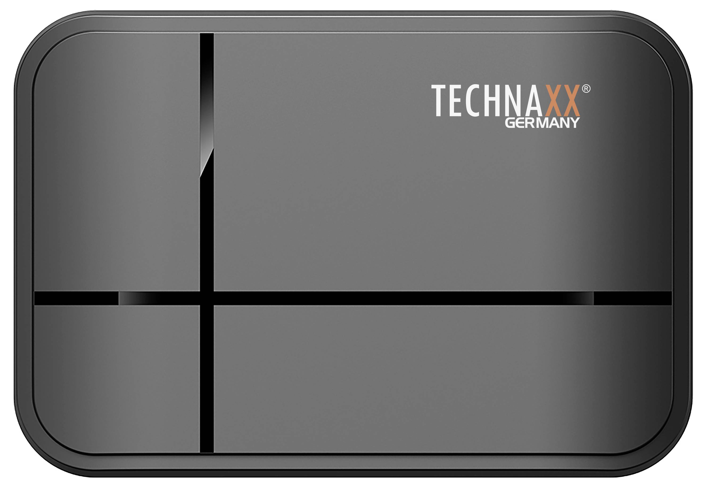 Grey, rectangular surface with a cross-lined pattern and the text 'Technaxx Germany' in the top right corner.
