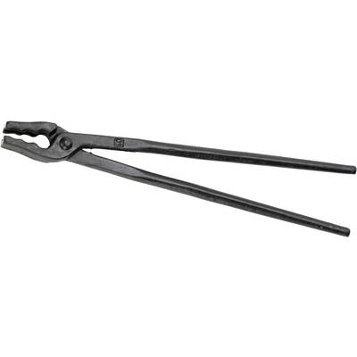 A long metal pair of pliers with ridged jaws lies flat. It is used for gripping and holding objects.