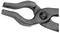 Metal pliers with curved gripping jaws, open. Tool for various applications, robust and dark grey.