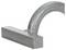 A curved grey metal handle lying on a white surface. The surface of the handle has a textured, grainy texture.