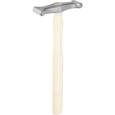 A hammer with a wooden handle and metal head, depicted vertically against a white background.