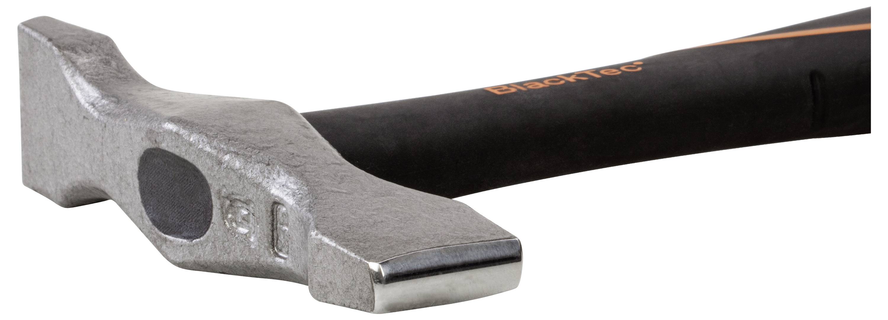 Silver hammer with a black handle, brand 'BlackTec'. The hammer has a flat and a chisel-like side, suitable for assembly work.