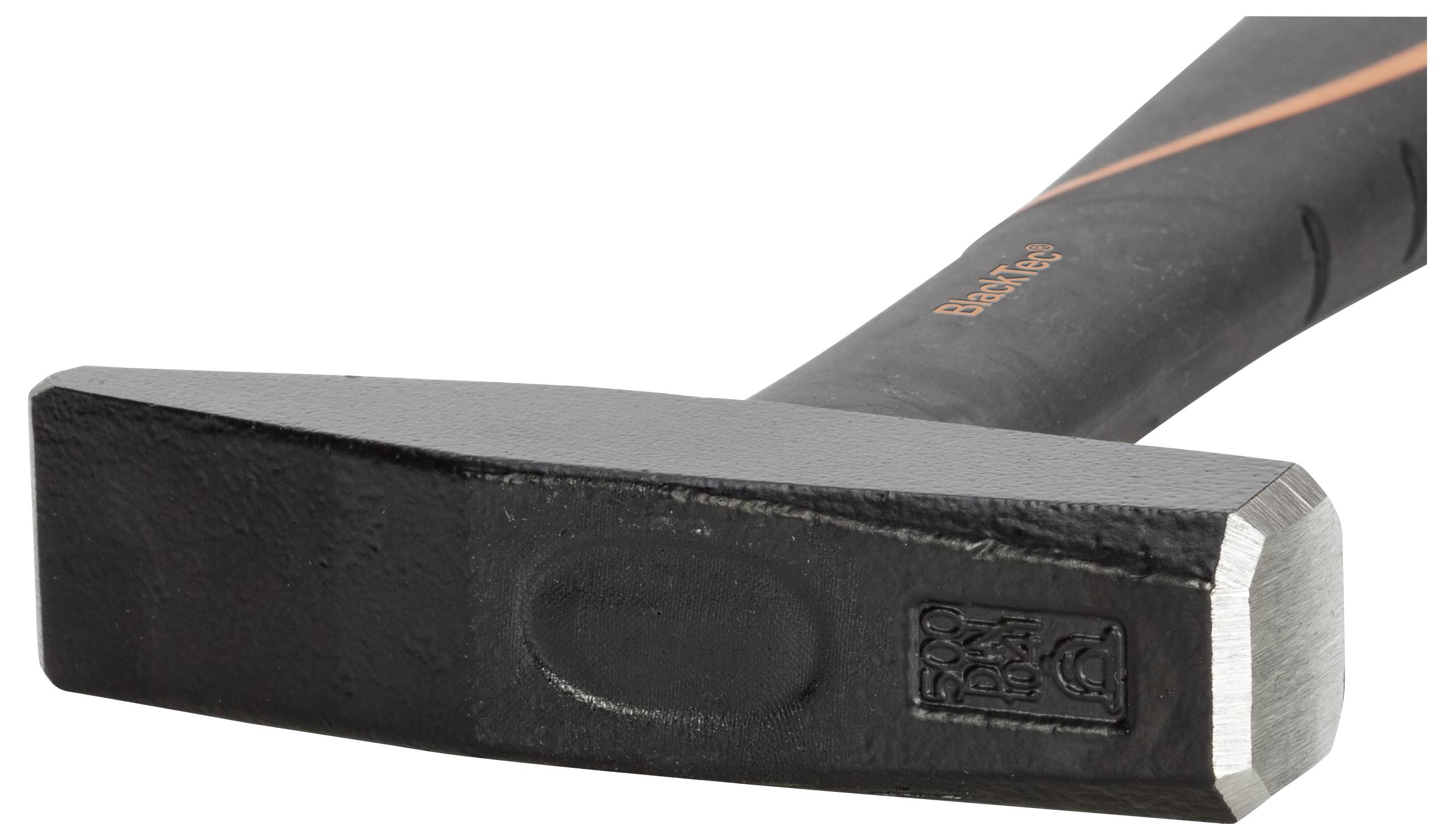 Black engineering hammer with an orange handle. Suitable for metalworking and precise strikes.