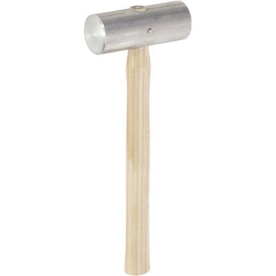 Rubber mallet with a wooden handle and silver head, used for precise striking without damaging the material.