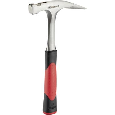 A carpenter's hammer with a silver head and black and red handle. Suitable for construction work and woodworking.