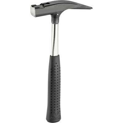A carpenter's hammer with a long, curved metal head and an ergonomic, black handle, suitable for removing and driving in nails.