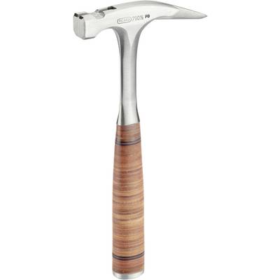 A silver hammer with a leather-wrapped handle. The hammer head has a flattened striking surface and a pointed claw for nail removal.