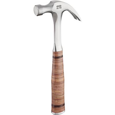 A hammer with a metallic head and a wooden handle, suitable for construction or repair work.