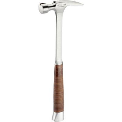 A metal hammer with a wooden handle and polished head, shown against a white background.