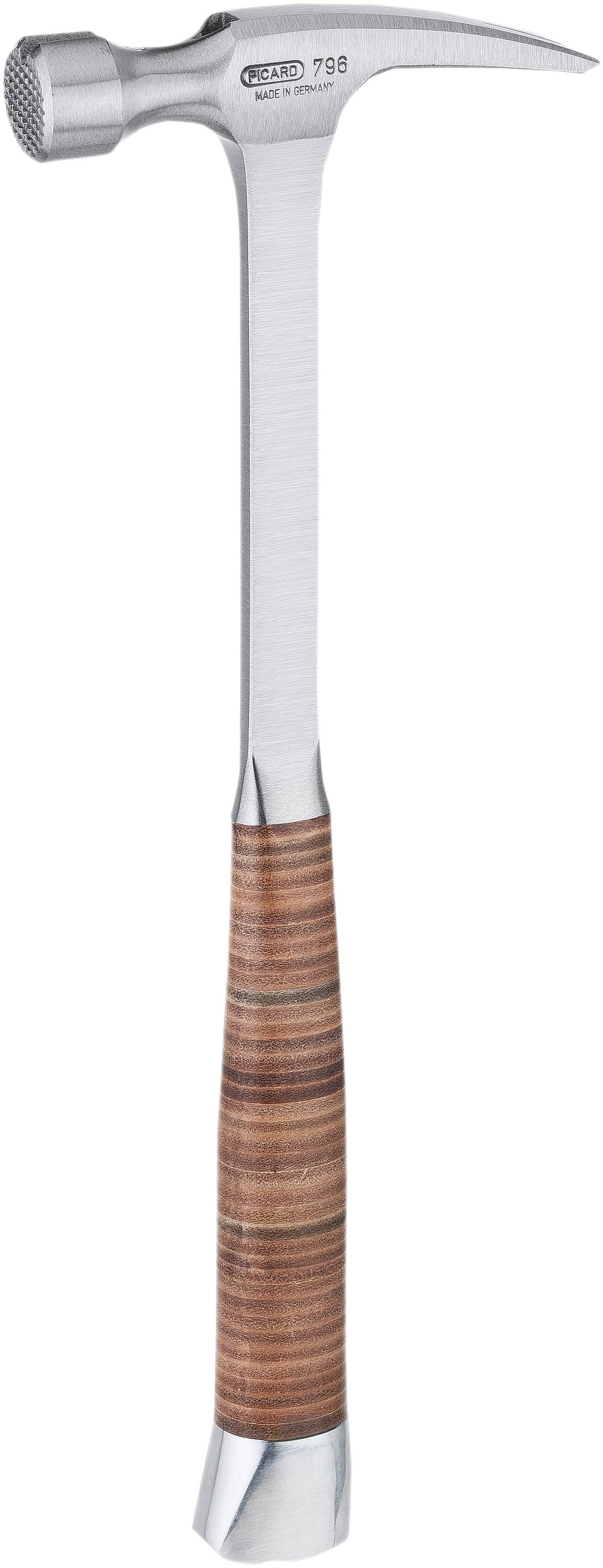 A silver hammer with a smooth, brown wooden handle and a flat head; suitable for precision work in craftsmanship.