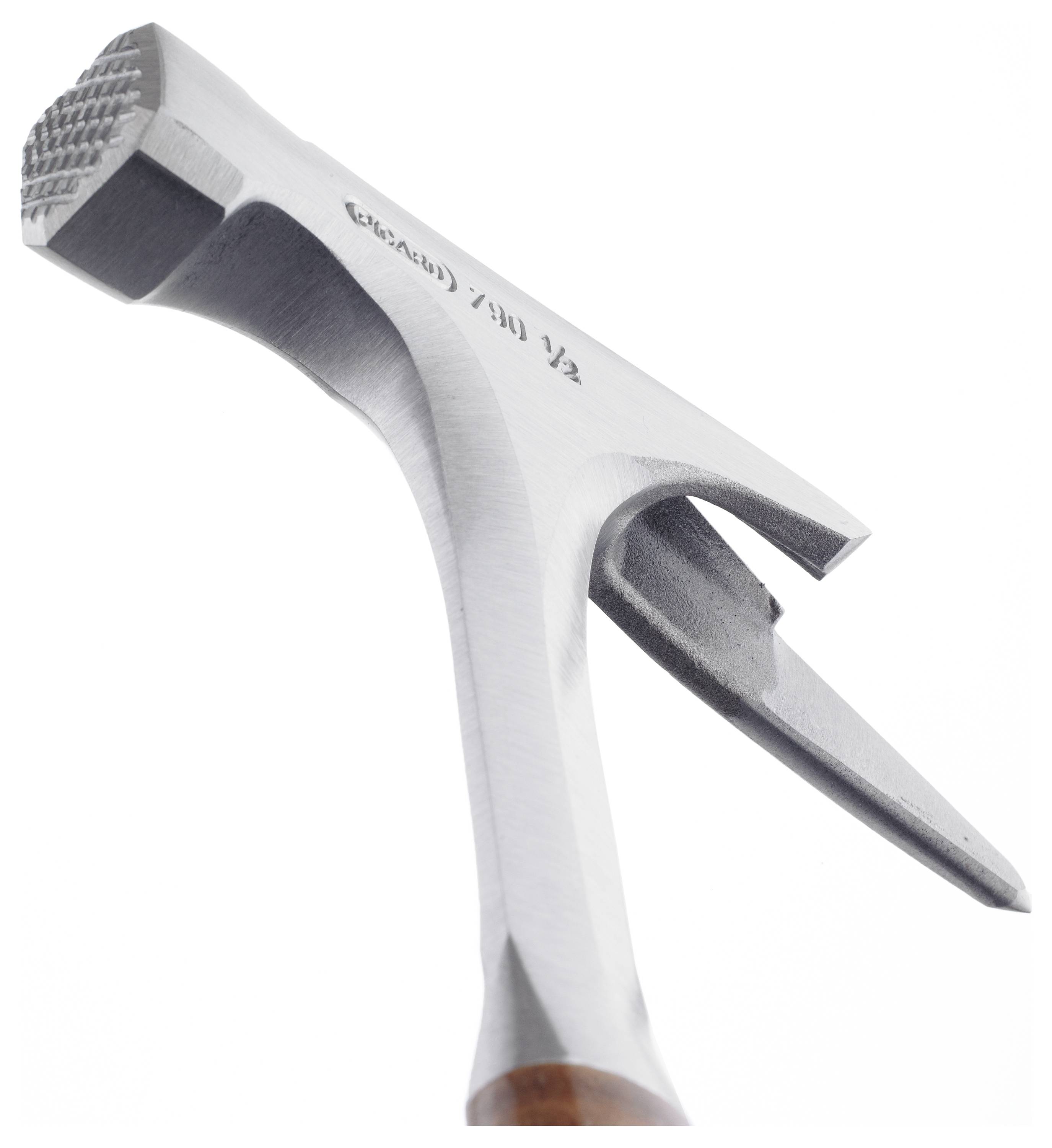 A carpenter's hammer with a smooth head and straight claw, used for driving nails into wood and removing nails from timber.