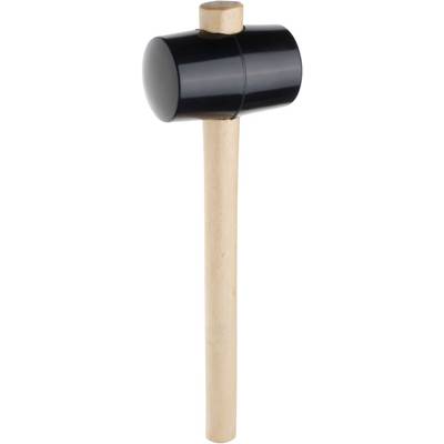 A rubber mallet with a wooden handle, suitable for tasks that should not cause damage to delicate surfaces.