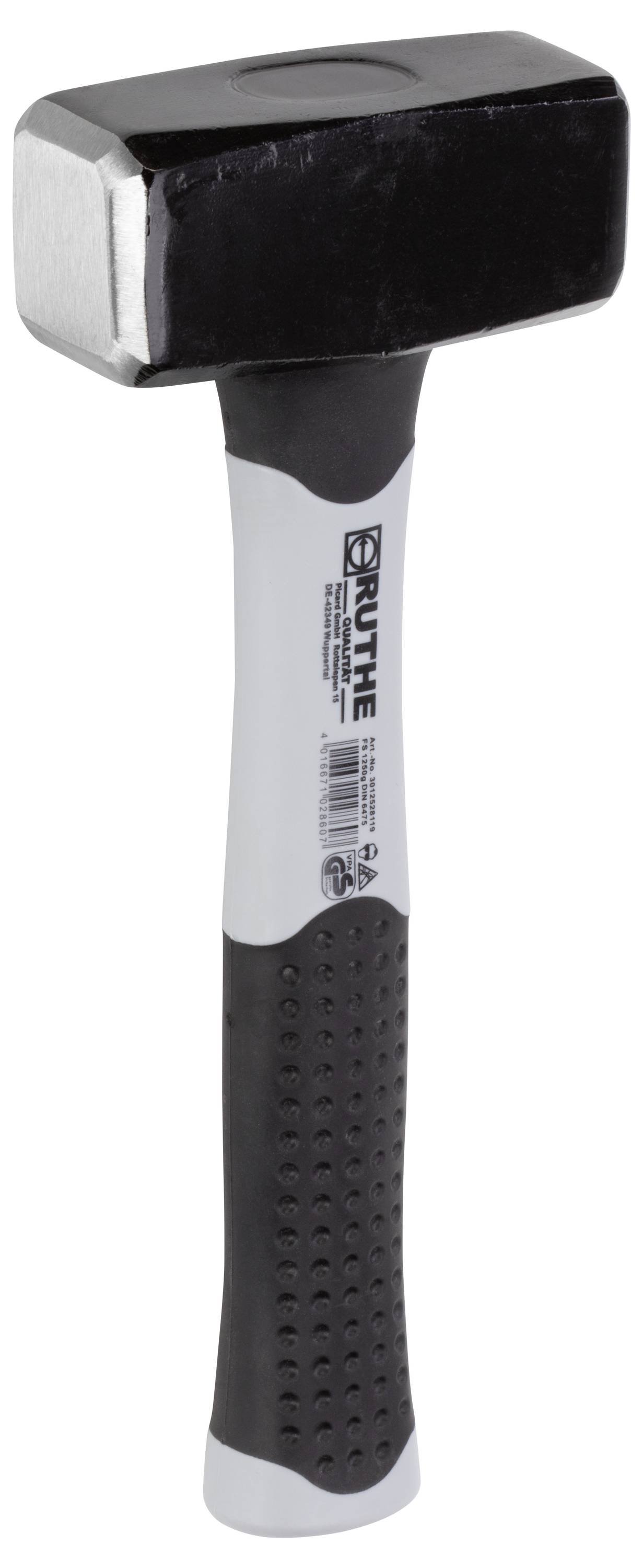 A hand hammer with a black striking head and grey non-slip grip, suitable for heavy-duty work such as chiselling or cutting.