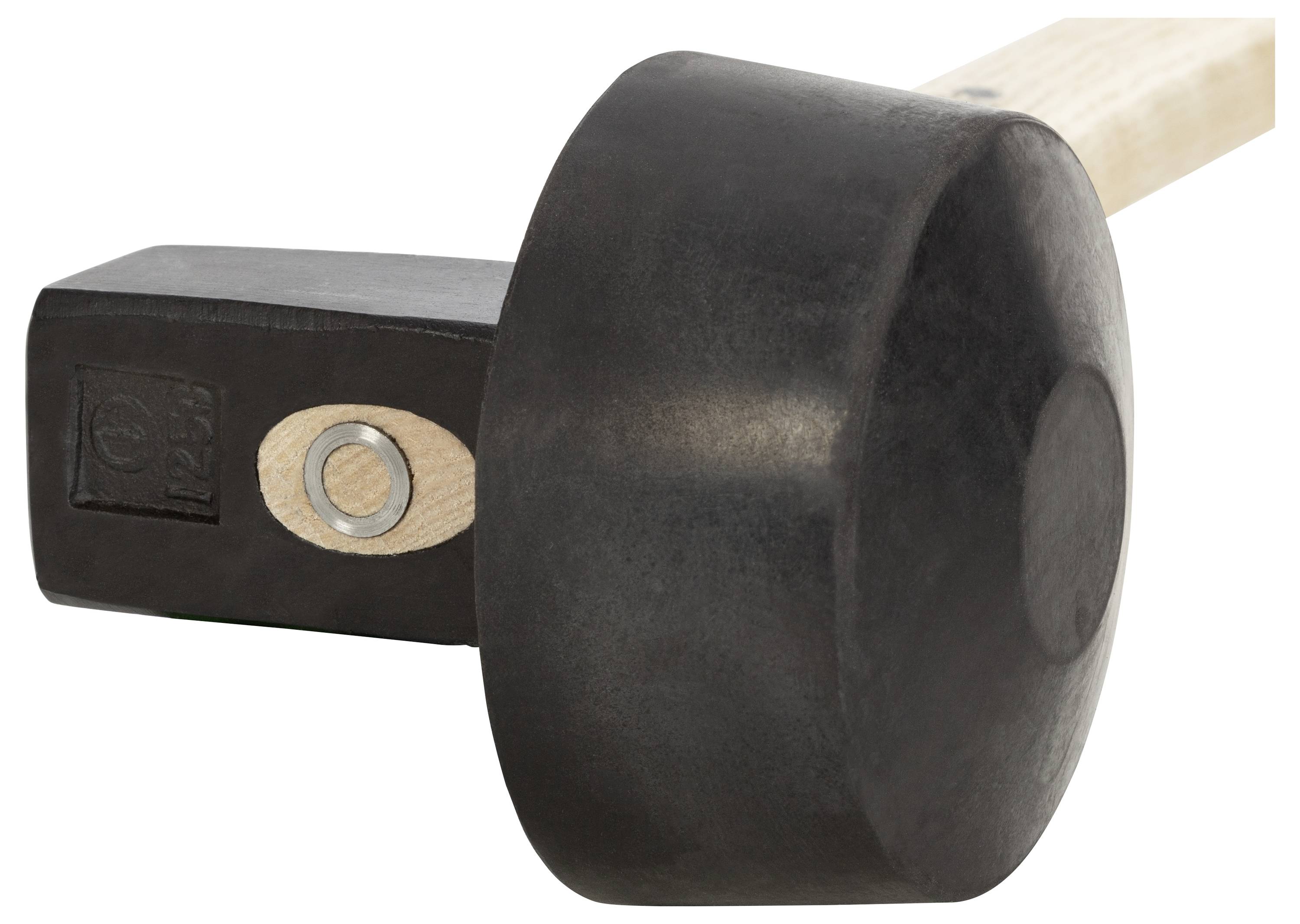 Two hammers in close-up; a heavy rubber mallet and a steel hammer with a wooden handle.