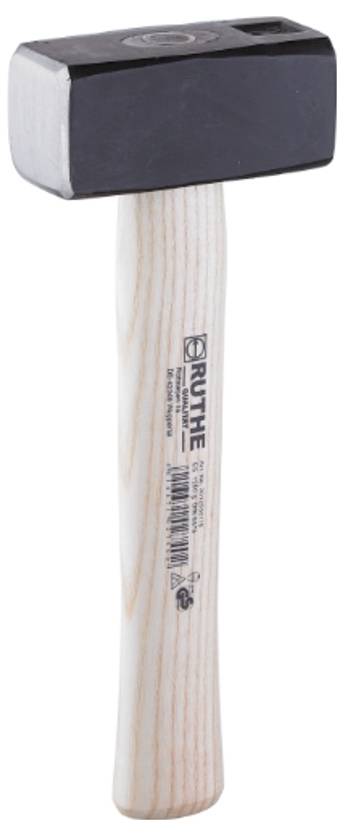 Rubber mallet with metal head and light wooden handle, brand Ruthe.