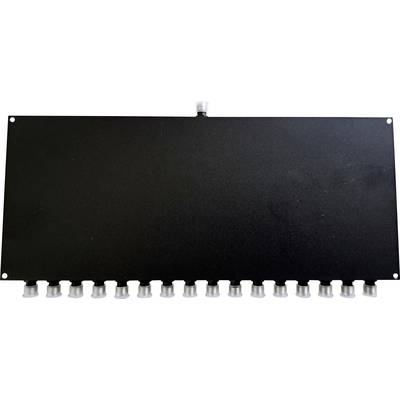 Black rectangular component with 15 evenly spaced protrusions on its underside and a valve at the top. Technical component, likely a manifold.