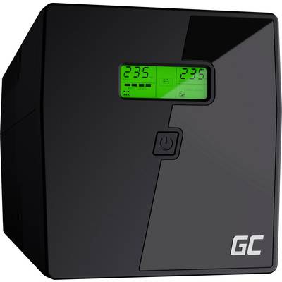 Black rectangular device with a green display, showing numbers '235' and symbols. A button in the centre at the bottom, marked with 'GC'.