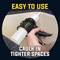 A tradesman uses a practical cartridge press to seal gaps in tight spaces. Text on the image: 'Easy to Use' and 'Caulk in Tighter Spaces'.