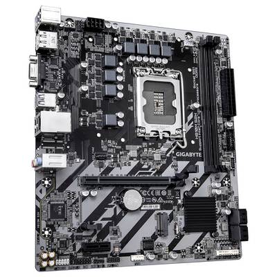 A black and gray computer motherboard with various electronic components, slots, and connectors for assembling a PC system.